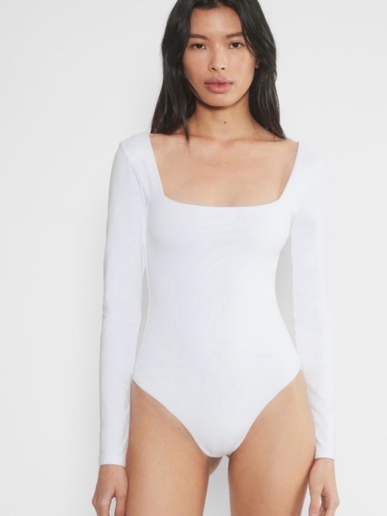 Aritzia Tops - Aritzia White Long-Sleeve Square Neck Bodysuit